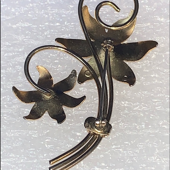 Gold Tone with Faux Pearls Floral Brooch Pin - Picture 7 of 11